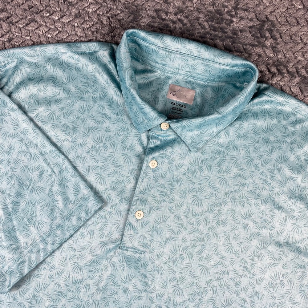 Greg Norman ML75 Play Dry Mens XXL Blue Palm Print Golf Polo Shirt Short Sleeve